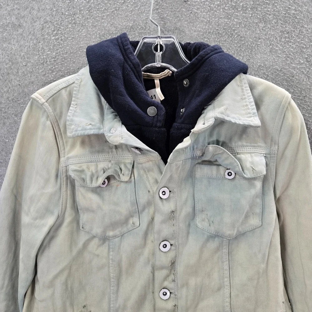 Free People Women Jacket Small Layer‎ Denim Hooded Weave Distress Teen Wolf